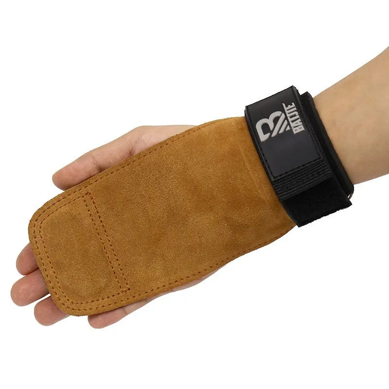 Brown elastic horizontal bar wrist protector with adjustable closure for fitness training