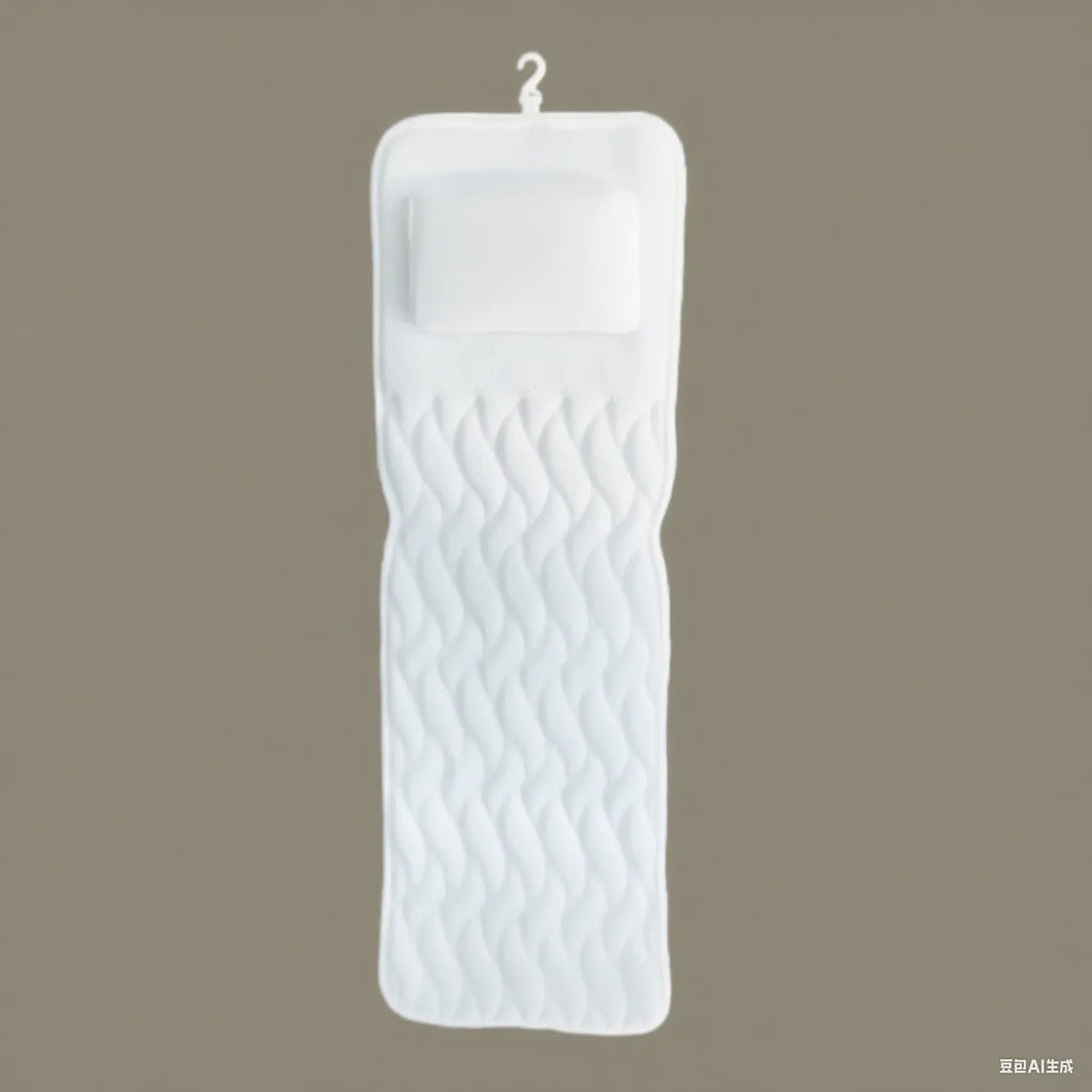 White 4d mesh bath pillow with 7 suction cups, measuring 37x34x10cm