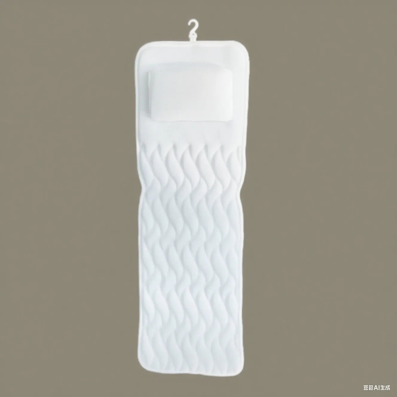 White 4d mesh bath pillow with 7 suction cups, measuring 37x34x10cm