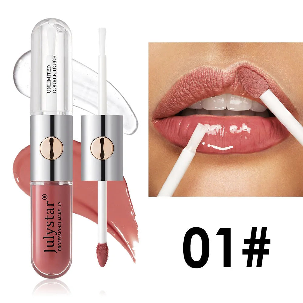 Women's lasting lip gloss tube showing 6ml content, available in nine colour style options for universal skin types