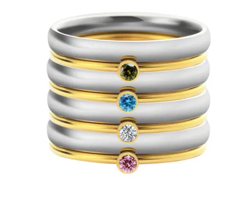 December birthstone engraved titanium steel ring in geometric superimposed combination design