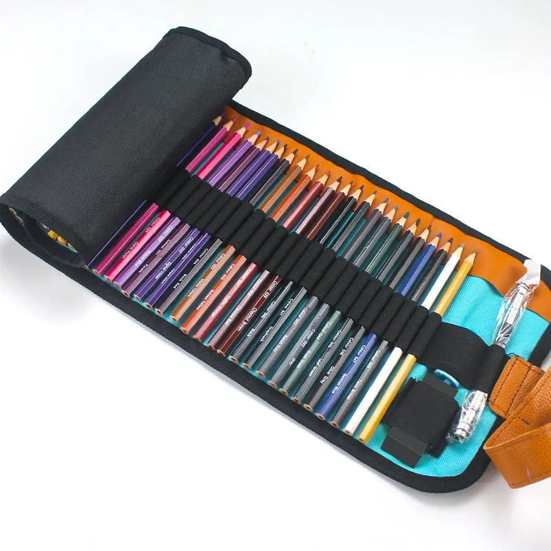 Set of fifty wooden coloured pencils for oily painting in pencil case with Grade 1 basswood barrels