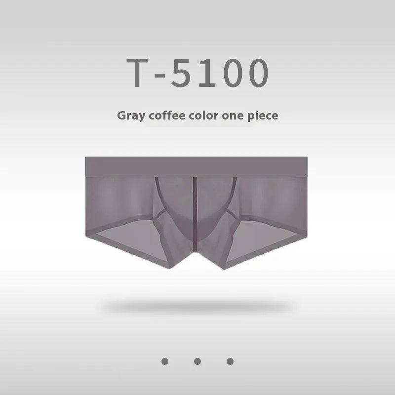 Men's low-waist seamless ice silk underwear in chocolate colour on a white background.