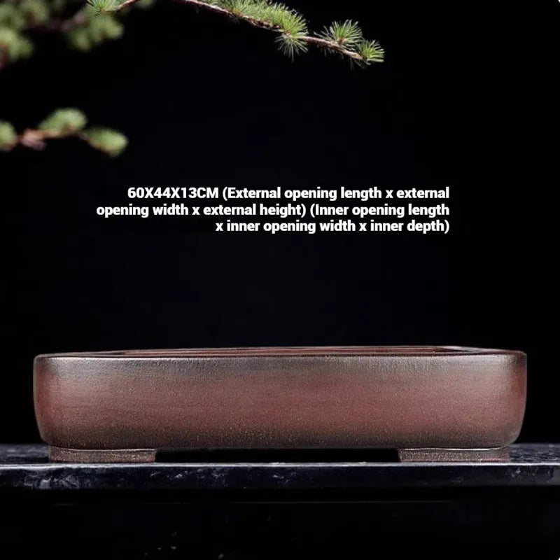 Handmade rectangular purple clay flower pot with 60x44cm dimensions for plant display