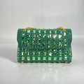 Shiny glass rhinestone chain clutch in horizontal square PU shape with black colour and open pocket