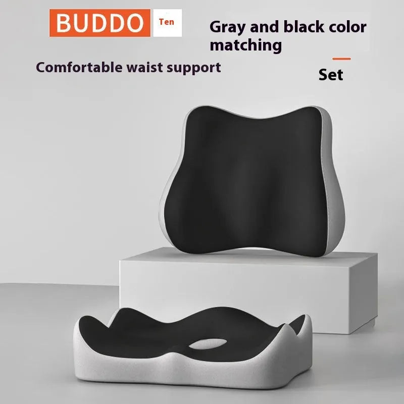 A solid-colour memory foam waist rest seat cushion for office chair back support.
