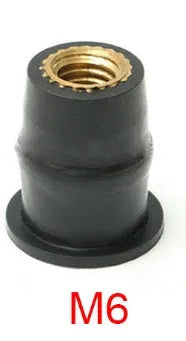 Black motorcycle windshield rubber well nut brass fasteners in three metric sizes