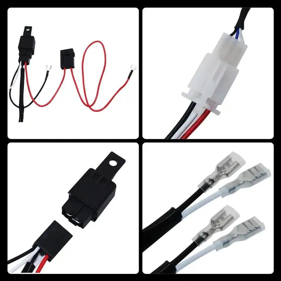 Automotive LED work light wiring harness with 2 metre silicone cable and one-to-two connectors