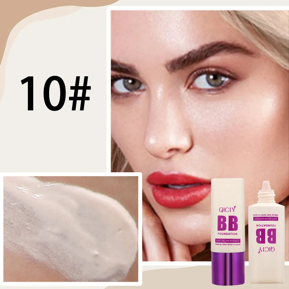 Feeding bottle containing liquid foundation concealer BB cream in ten different shade options.