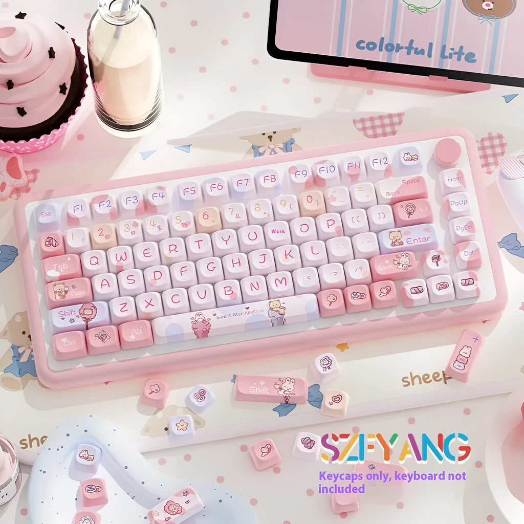 Sweet Cotton Candy coloured mechanical keyboard keycap set showing pastel pink and blue keys