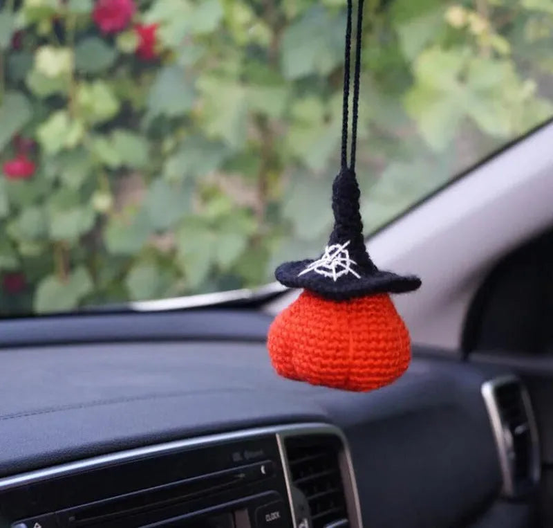 Plush hand-woven car hanging ornament in a cartoon design made from polyester