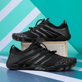 Lycra stretch fabric casual running shoes for men and women on a beach background.