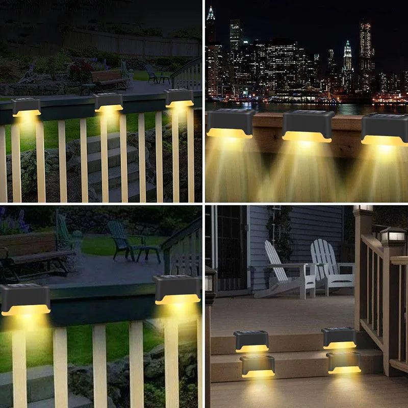 Solar garden stair light in black with warm light, compact ABS housing for outdoor courtyard use
