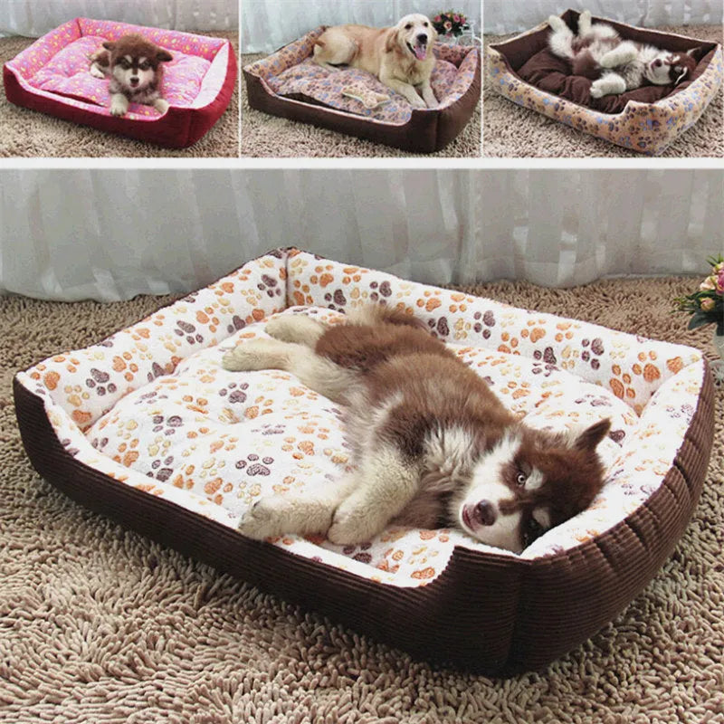 Beige plush sofa-style pet bed for a small dog, showing bolstered sides and padded construction.