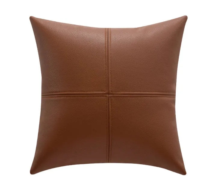 Solid colour soft cowhide leather pillow cover in Nordic style on a sofa