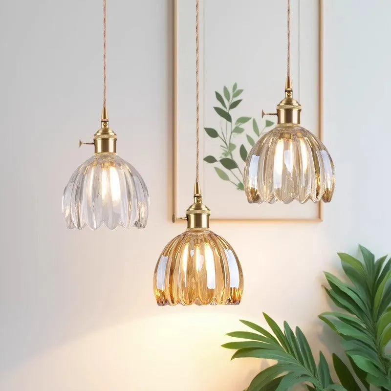 Vintage glass flower chandelier with Nordic design in amber, white, green, transparent or smoky grey colours