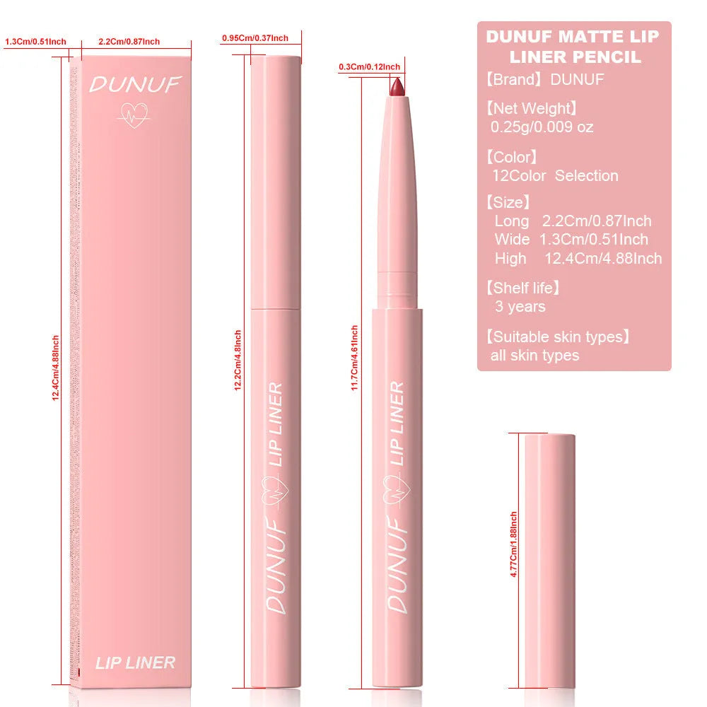 Velvet matte lip liner pencil in 12 colour options for precise lip definition
