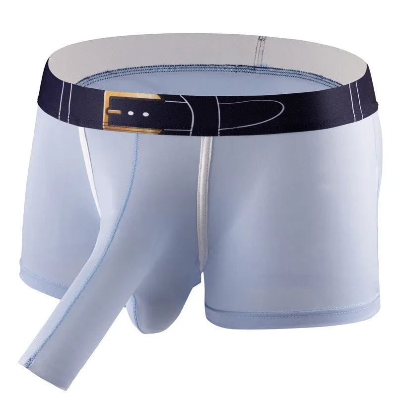 Men's ice silk boxer shorts in a solid colour on a mid-waist mannequin, showing the lightweight fabric and standard cut.