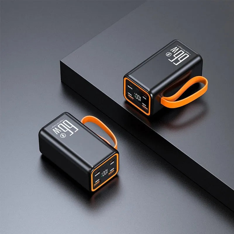 Black and white PD66W fast charging 20000 mAh power bank with creative design.