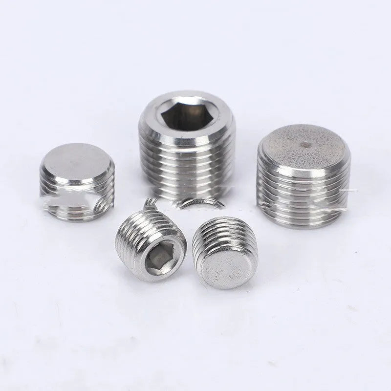 Stainless steel hexagonal head pipe plug for 3/8 series bulkhead fittings.