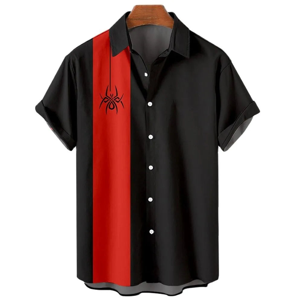 Men's stripe pattern Hawaiian shirt with short sleeves and button fastening in cardigan style