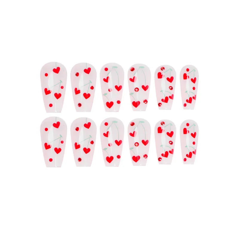 24 cherry nail art armour sheets with red diamond design and adhesive for DIY manicures