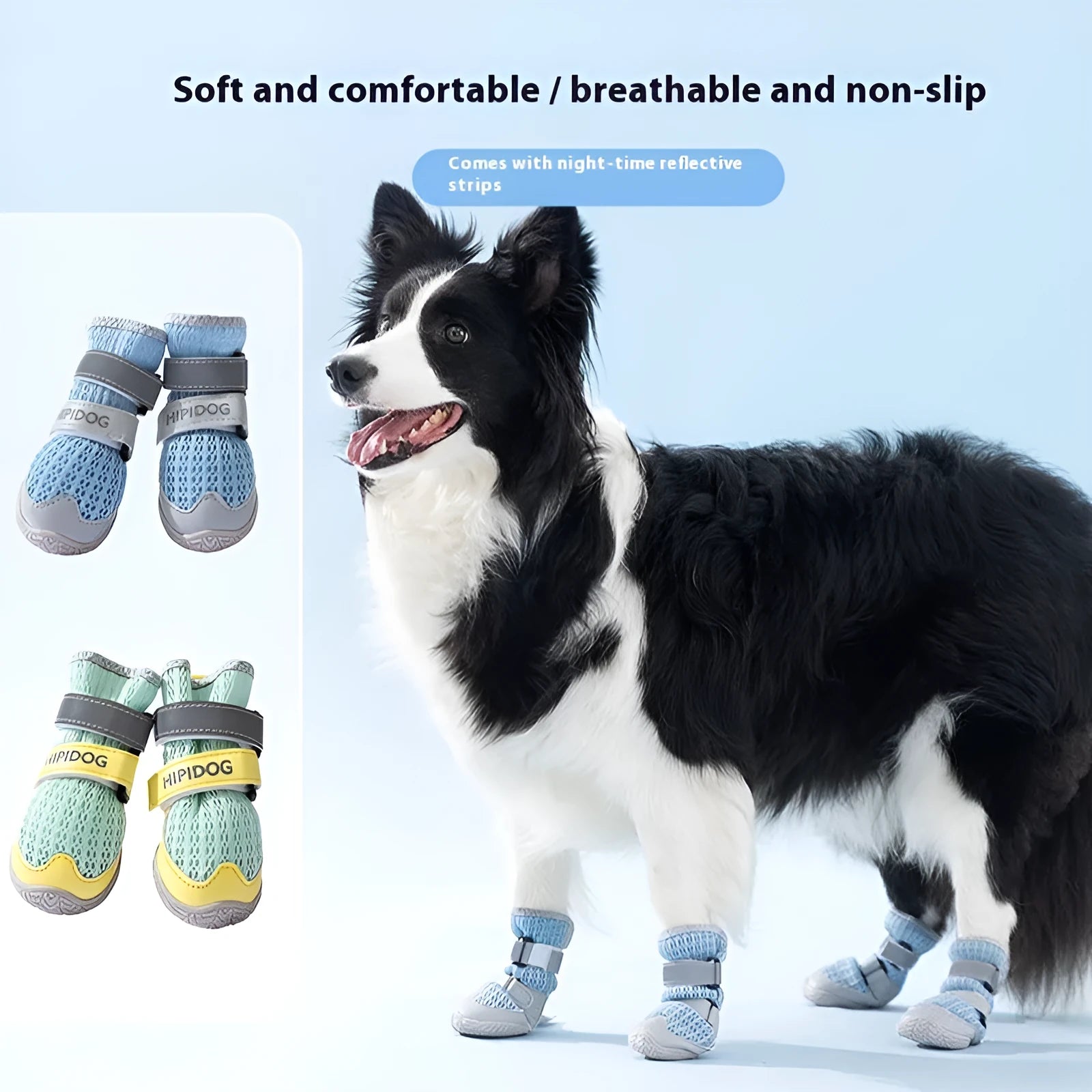 Cartoon style breathable dog shoes in Bondi Blue and Dean Green colours for summer paw protection