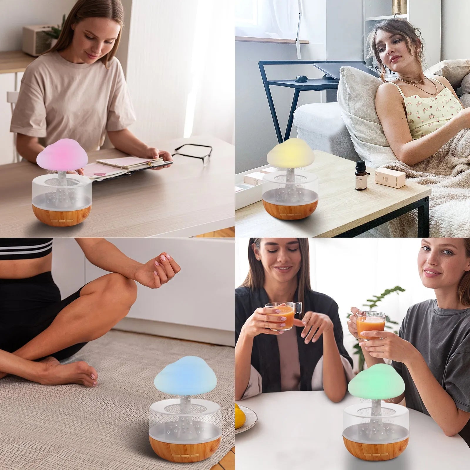White cloud-shaped ultrasonic humidifier and essential oil diffuser with colour-changing LED night light.