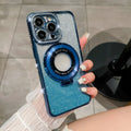 Rhinestone gradient glitter TPU phone case with magnetic suction and bracket for iPhone, peak blue gradient flash finish