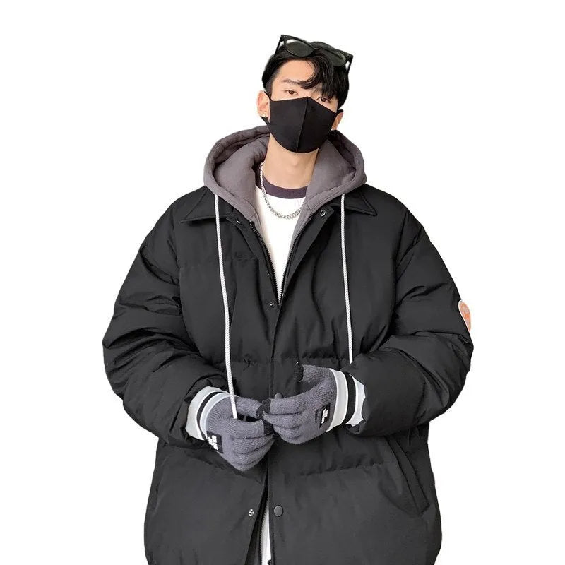 White duck down thickened couple coat in black, white and blue colours