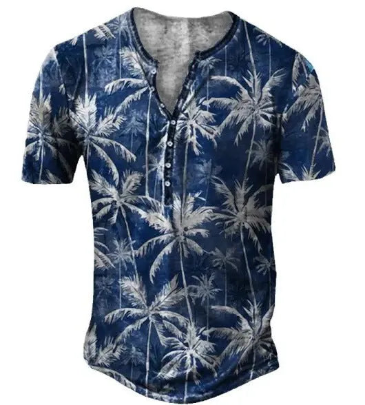 Men's light blue short sleeve sports t-shirt with a lapel and button front detail.