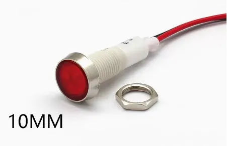 10mm stainless steel edge panel mount indicator light with wire in six colour options