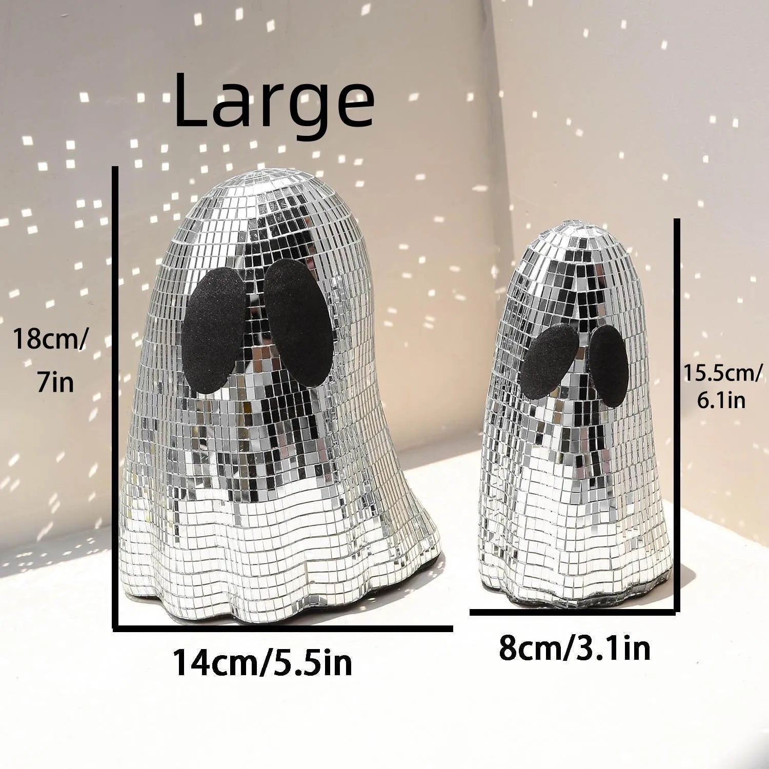 Silver Halloween ghost mosaic decoration made from embroidered glass with detailed inlay patterns