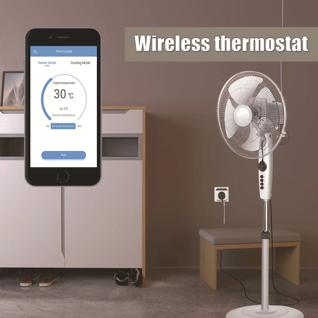 White Tuya smart temperature control socket with US plug and temperature sensor probe