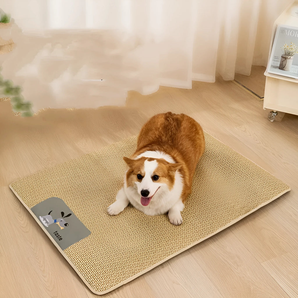 Summer cat dog universal cold mat woven fabric beige cooling pet bed