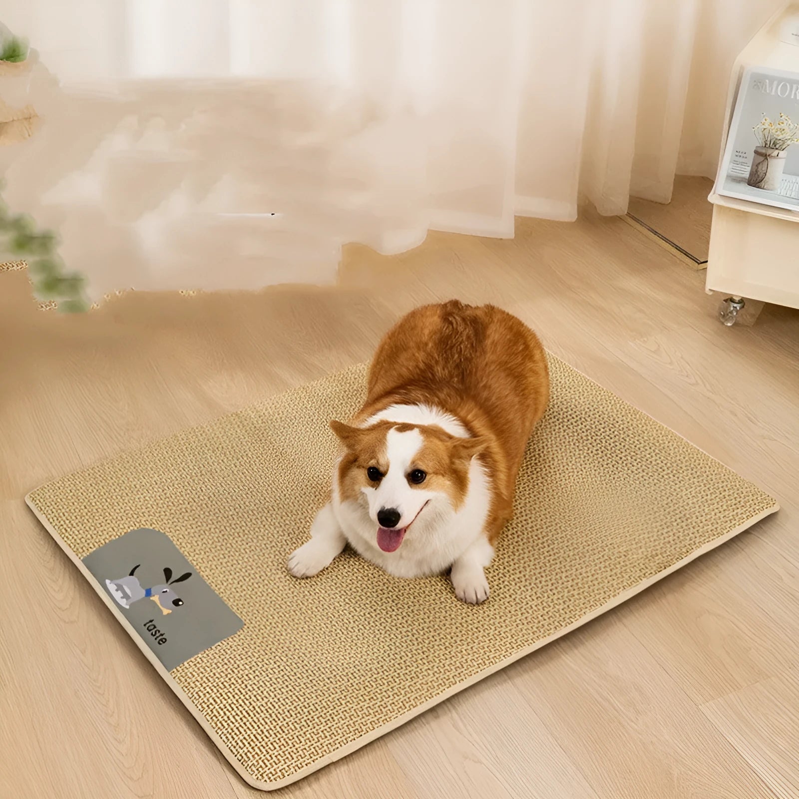Summer cat dog universal cold mat woven fabric beige cooling pet bed