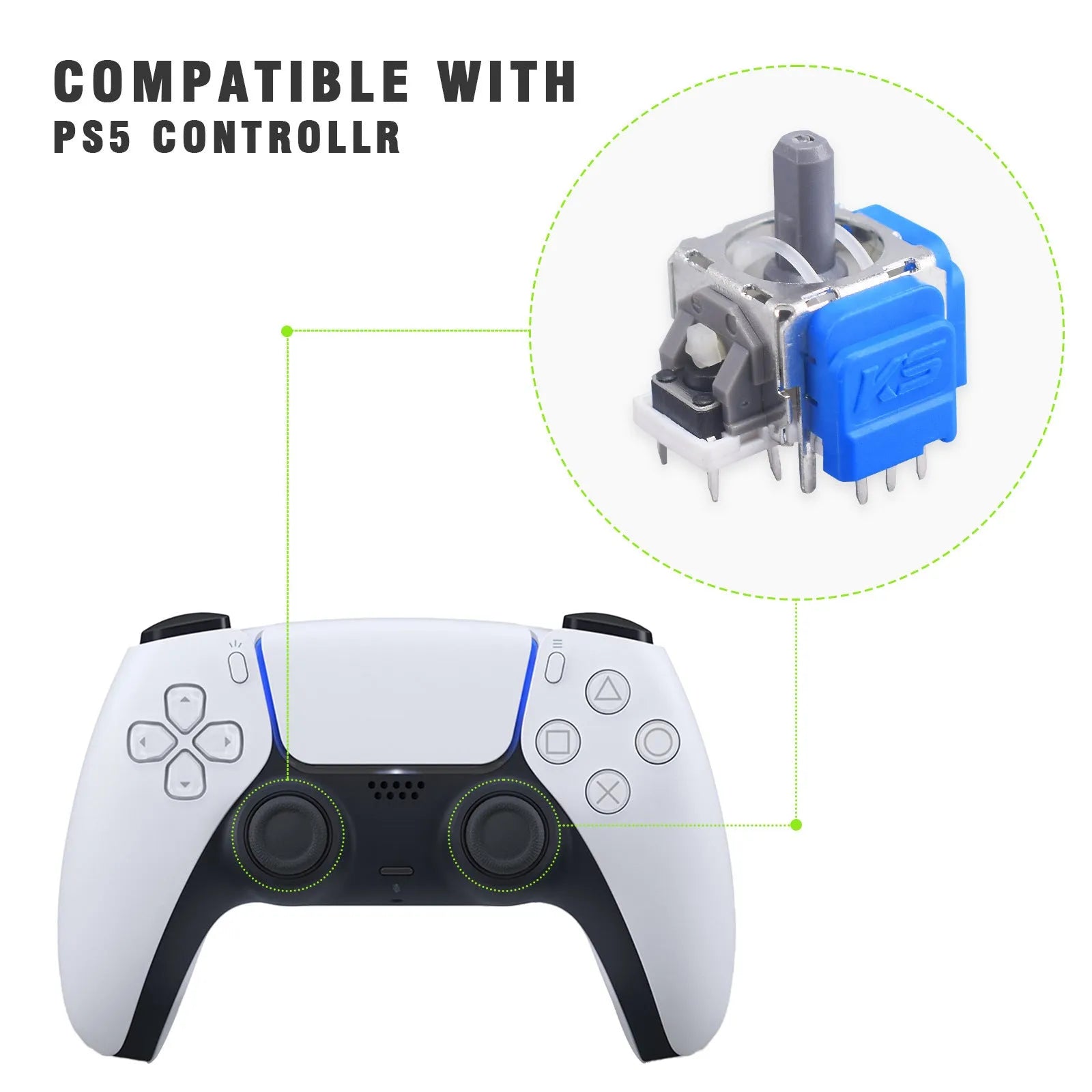 Hall effect electromagnetic rocker joystick replacement component for PS5, Xbox, and Switch gamepads.