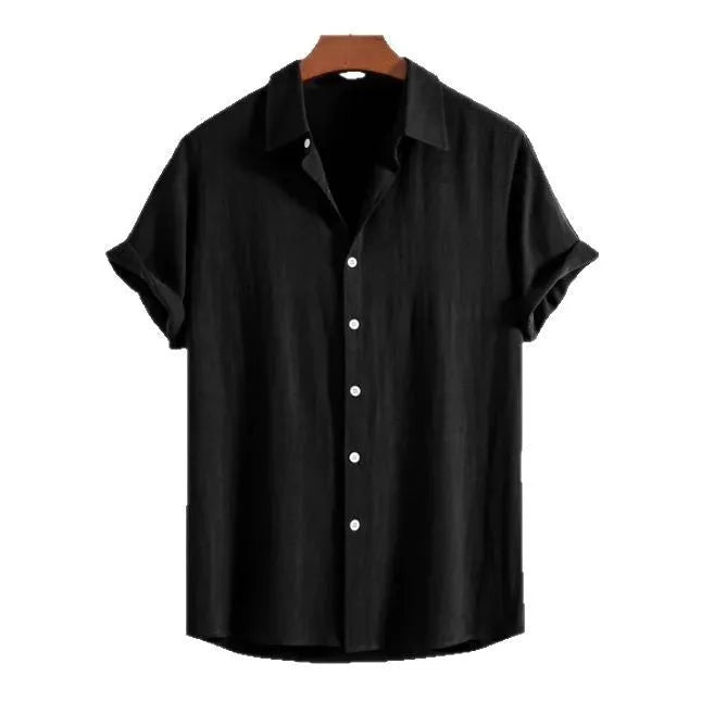 Men's loose casual beachwear shirt in solid colour with short sleeves and cardigan style
