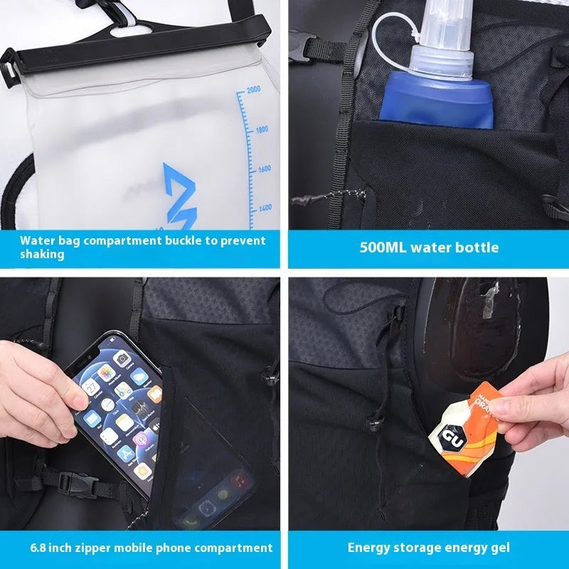 Outdoor cross-country climbing water bag package 5L nylon backpack in black size M without bladder