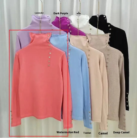 Women's slim fit knitted bottoming shirt in core-spun yarn with short 40cm length and regular sleeves