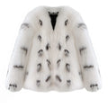Women's black and white faux fur raccoon coat in Korean street style with short length