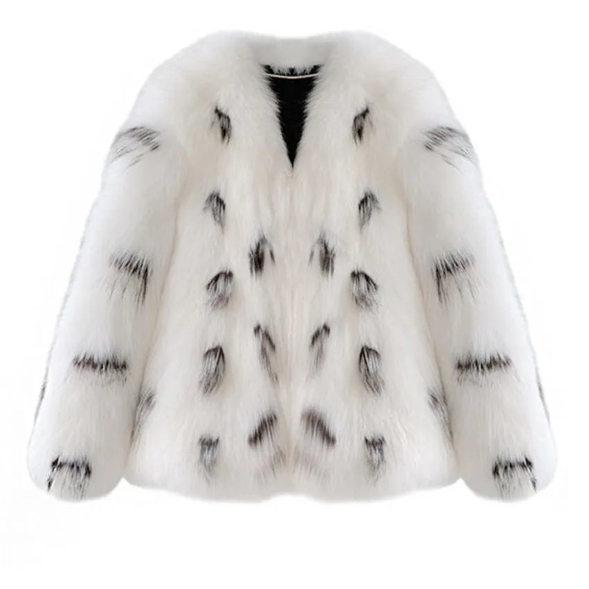 Women's black and white faux fur raccoon coat in Korean street style with short length