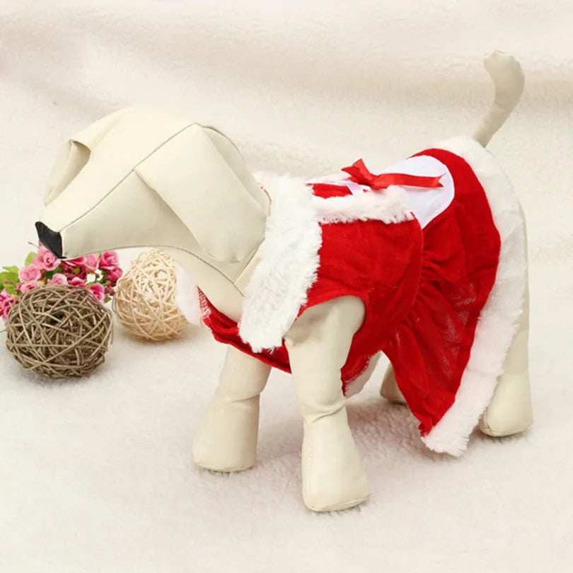 Red acrylic pet dog Christmas clothing with festive skirt style for small dogs