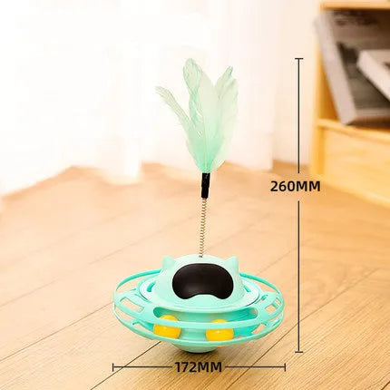 Pink plastic cat tumbler turntable toy with rotating design for independent pet play