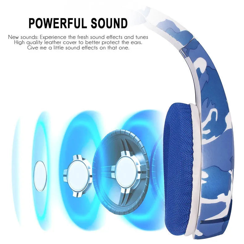 Wired gaming headset with microphone in camouflage blue or white colour with 40mm drivers