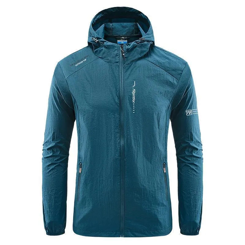 Men's lightweight nylon hooded jacket for summer sun protection in various colours.