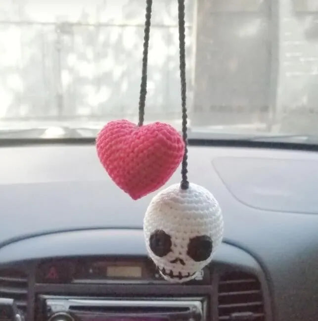 Plush hand-woven car hanging ornament in a cartoon design made from polyester