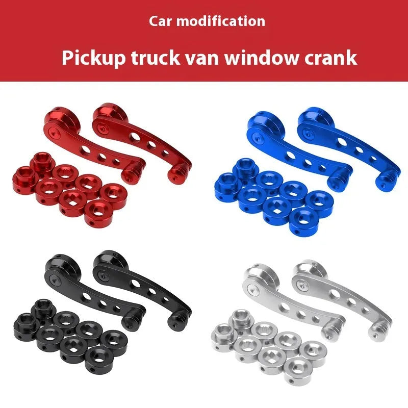 Pair of alloy car modification lifter hand crank accessories in black, blue, red, and silver colour options