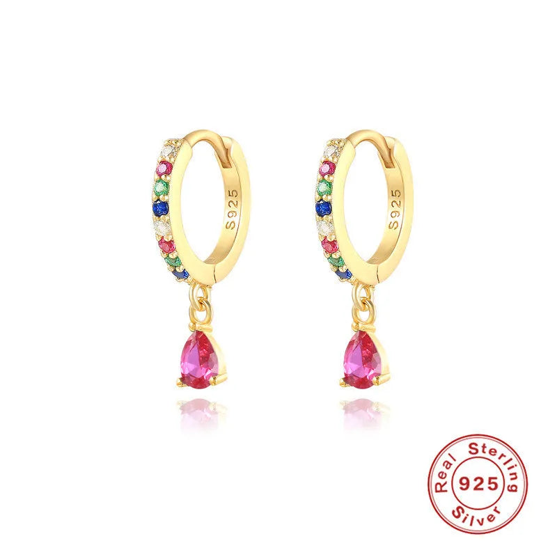 S925 sterling silver water drop earrings with geometric shape and decorative elements