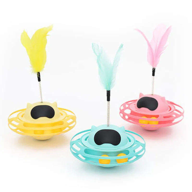 Pink plastic cat tumbler turntable toy with rotating design for independent pet play